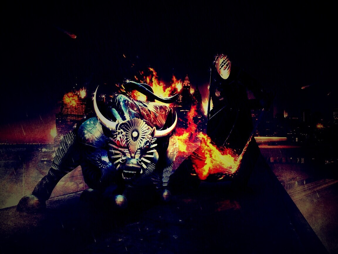 Воин и бык на крыше обои