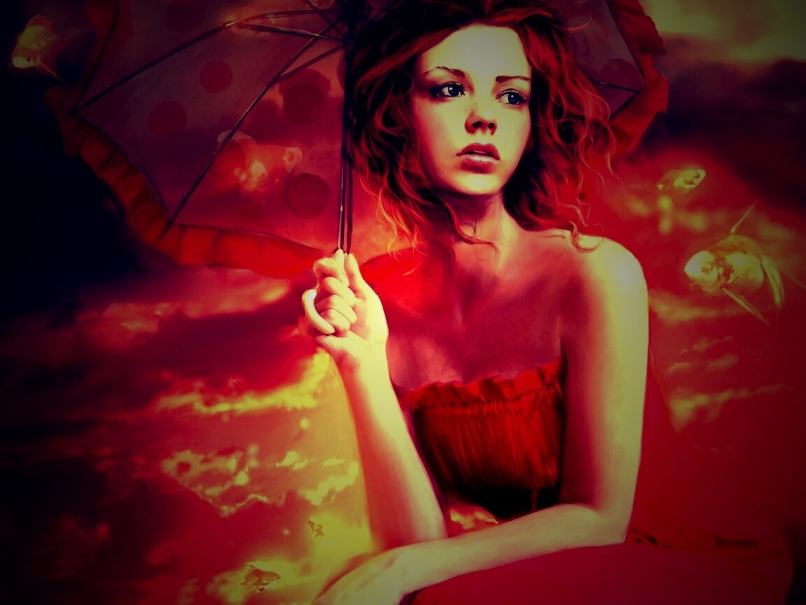 Девушка с зонтиком обои
