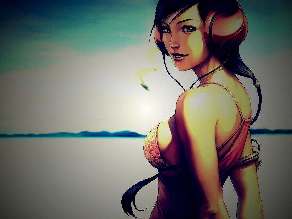 Девушка в наушниках обои