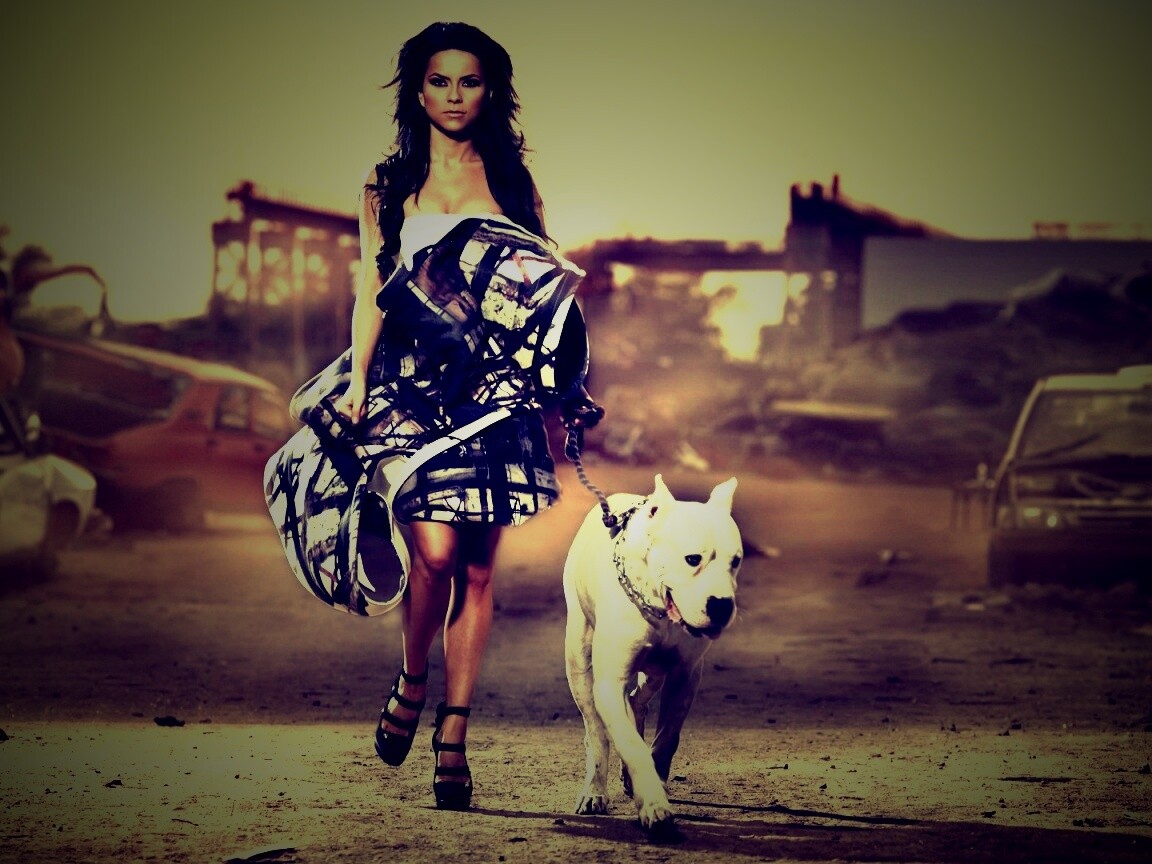 Девушка с питбулем обои