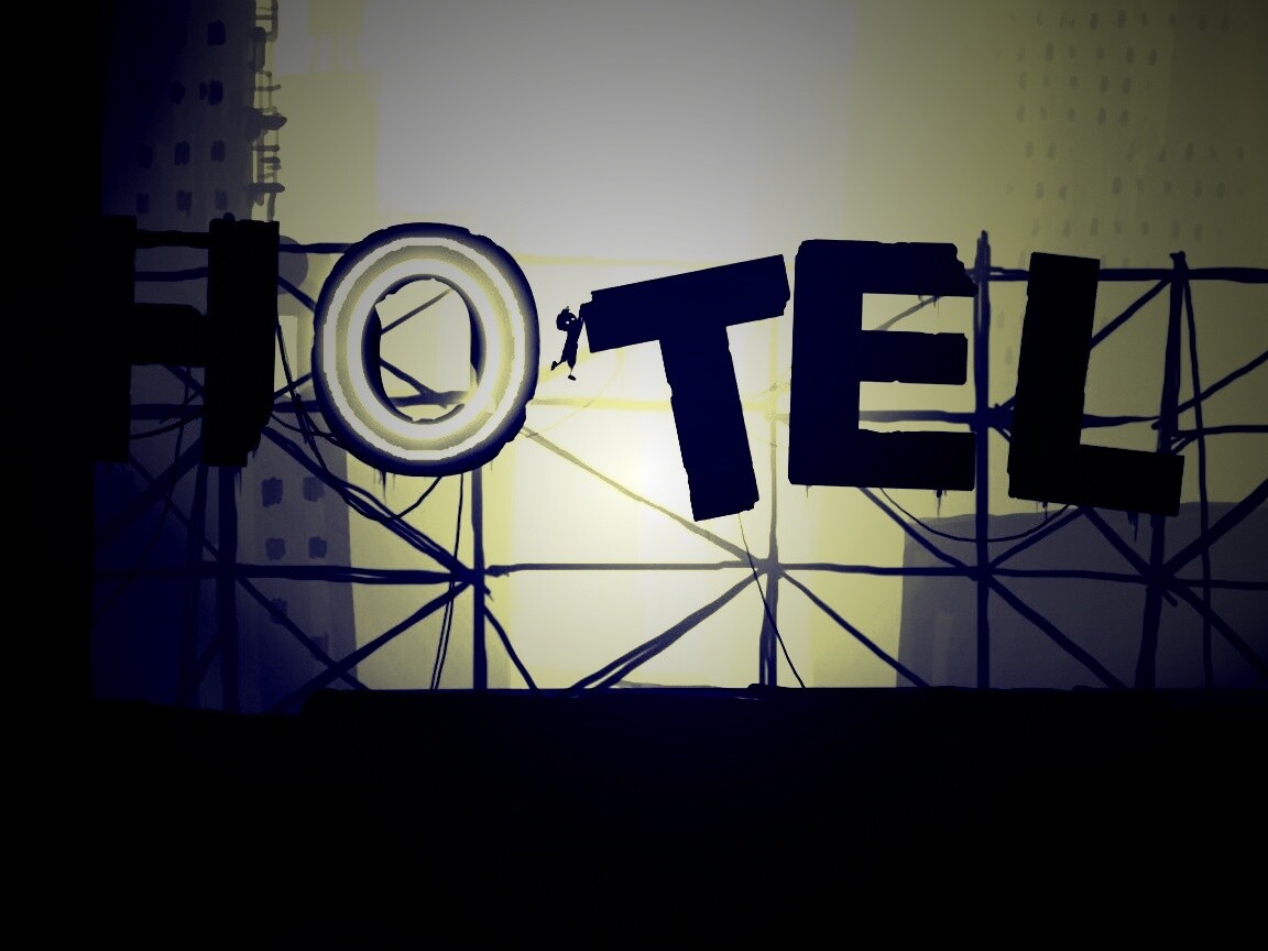 Мальчик из Limbo на вывеске "Hotel" обои