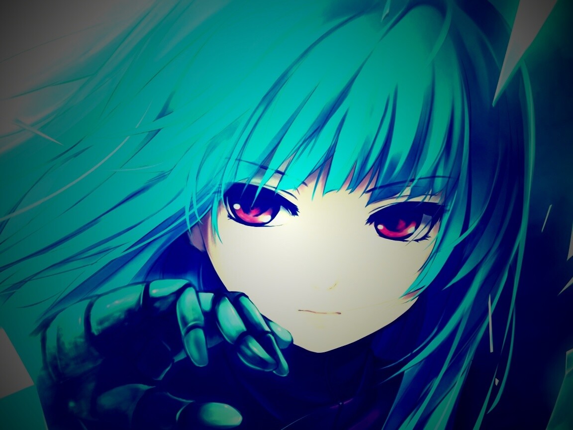 Аниме девушка с голубыми волосами обои