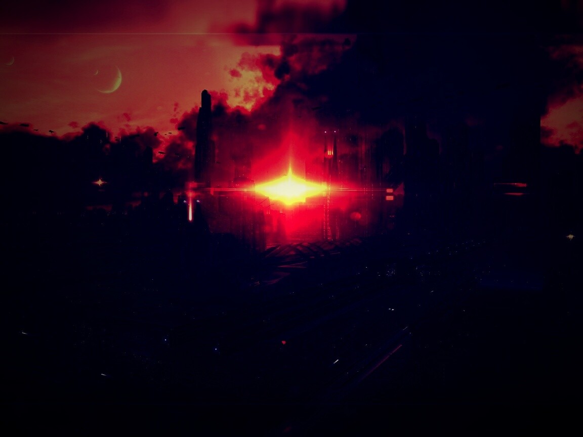 Закат в инопланетном городе обои