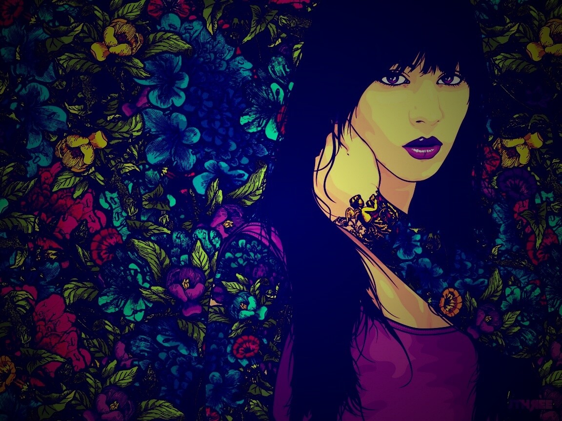 Девушка с цветочной тату обои