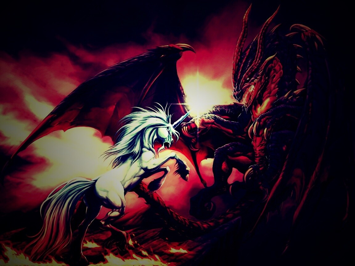 Дракон и единорог обои