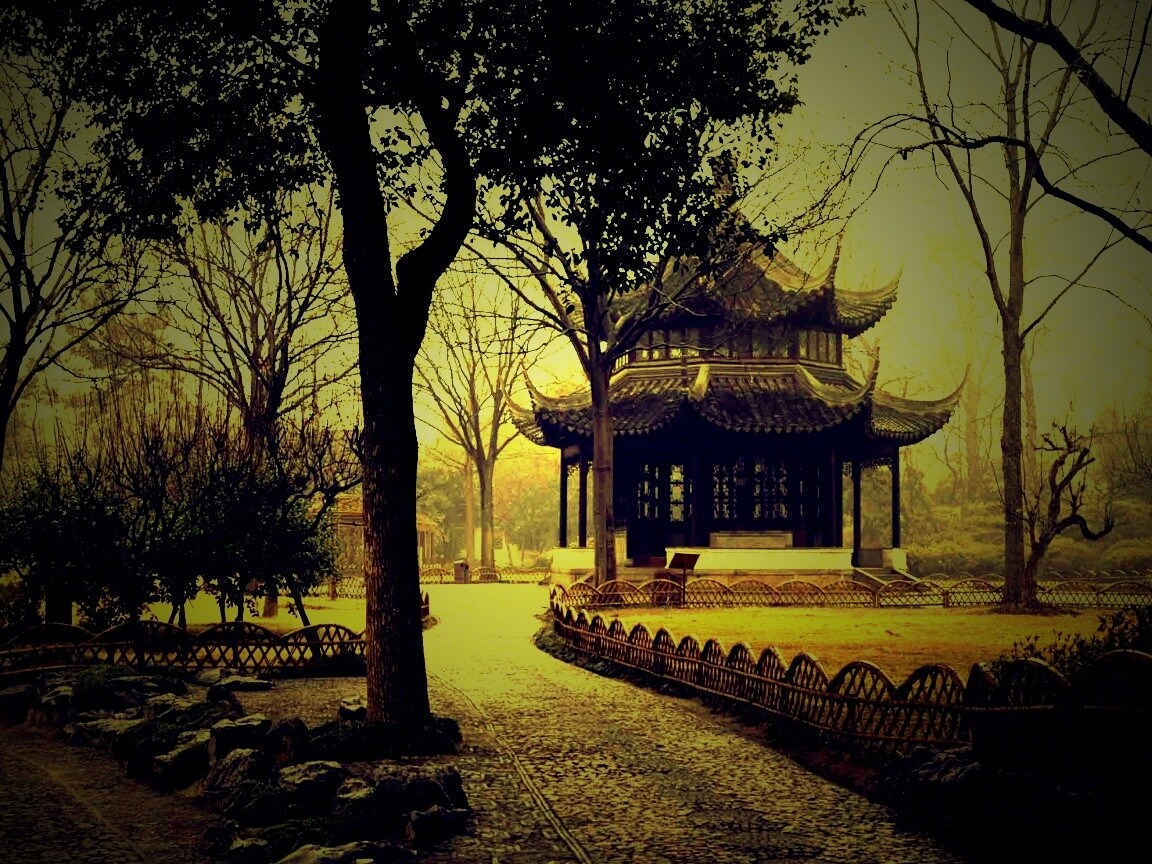 Домик я японском саду обои