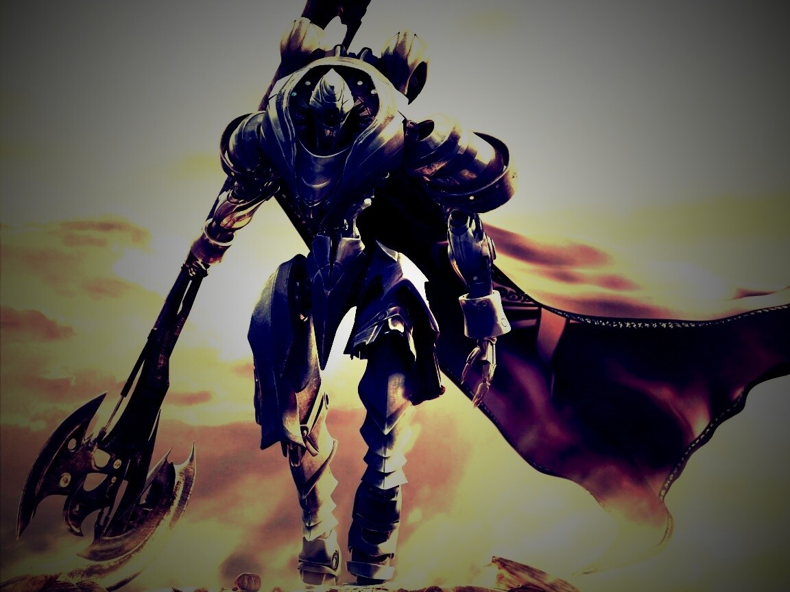 Боевой робот с топором в руке обои