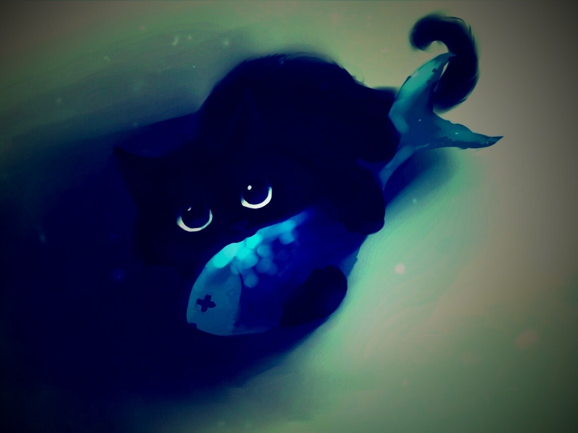 Кот с рыбкой обои