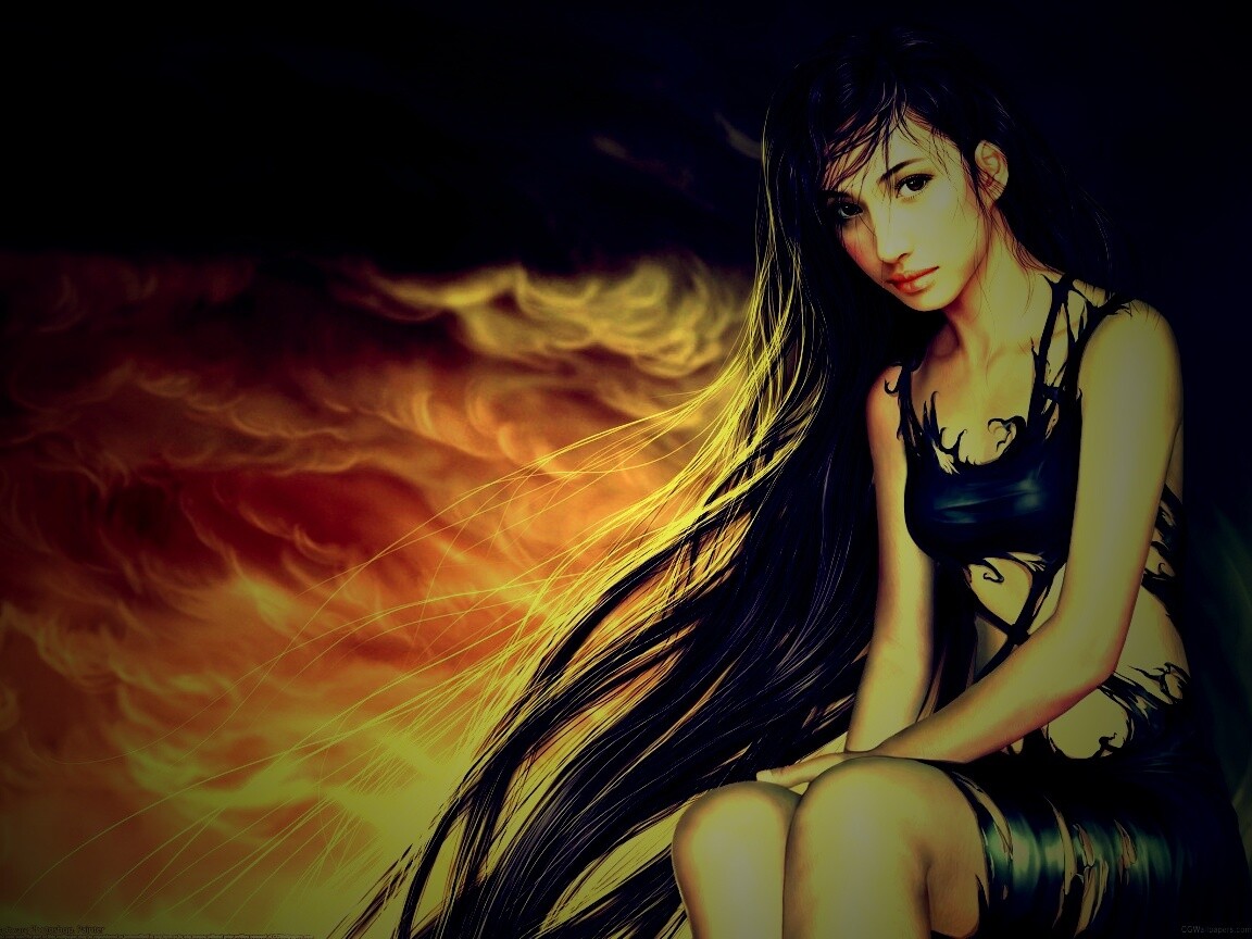 Девушка с длинными волосами обои