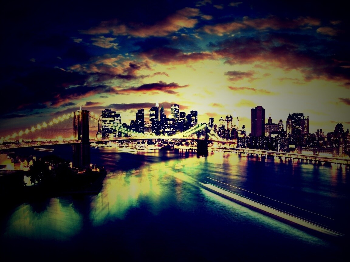 Мост в Нью-Йорке ночью обои