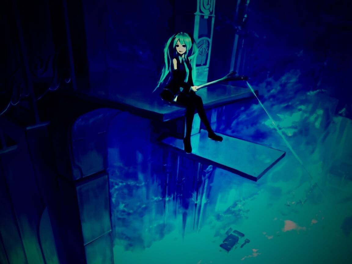 Хатсуне Мику с удочкой обои