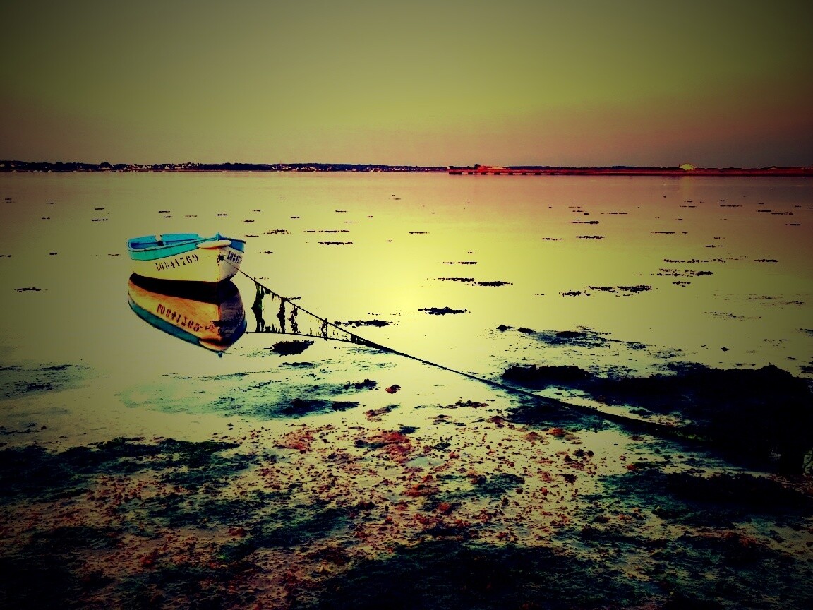 Лодка на илистом берегу обои