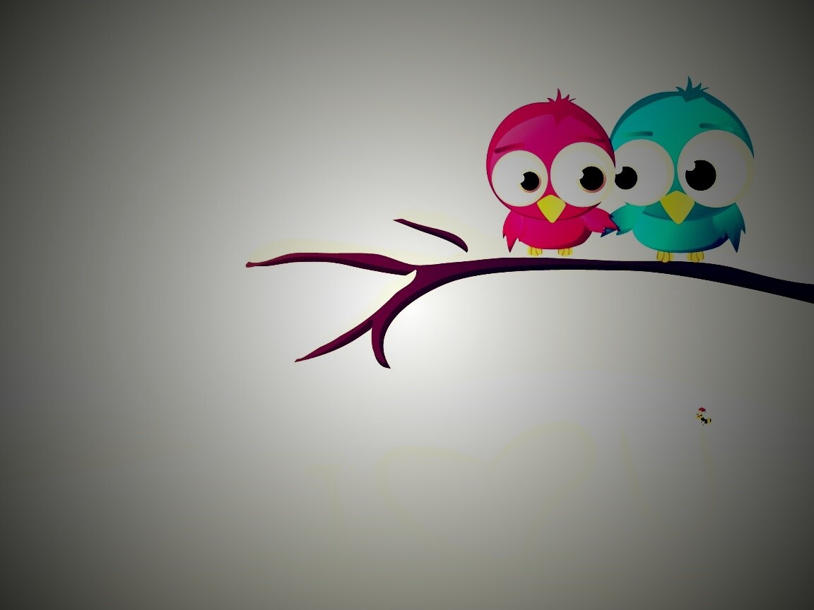 Две птички на ветке щебечут о любви обои