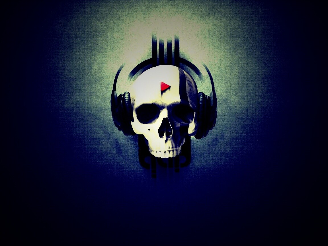 Череп в наушниках обои