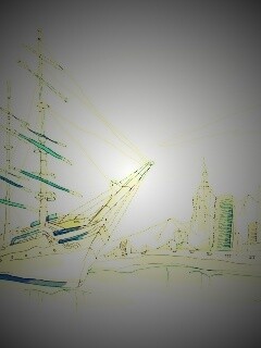 Парусник у города обои