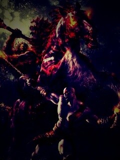 Кратос против огненного всадника обои