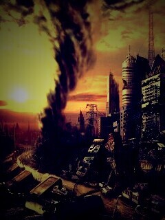 Торнадо в разрушенном городе обои