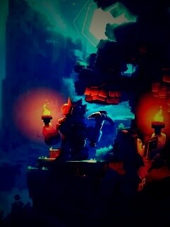 Парень с киркой и факелом смотрит в даль обои