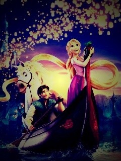 Рапунцель и Флин на лодке обои