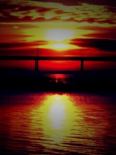 Мост на фоне заката обои