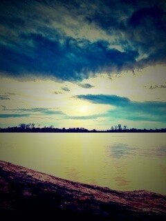 Закат на озере обои