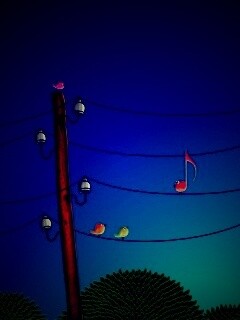 Нотка и птички на проводах обои