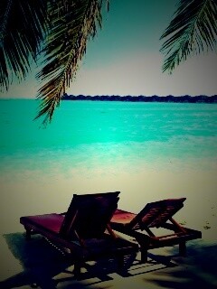 Шезлонги у самой воды обои