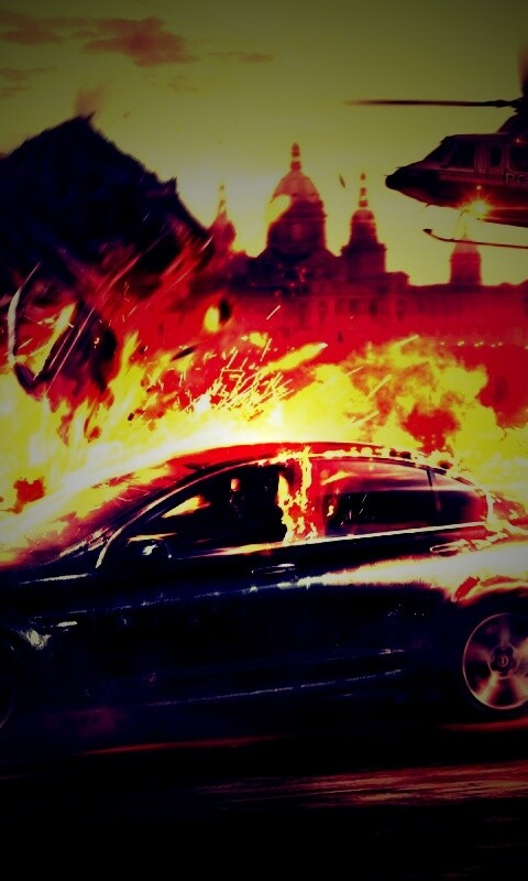 Погоня за горящей машиной обои