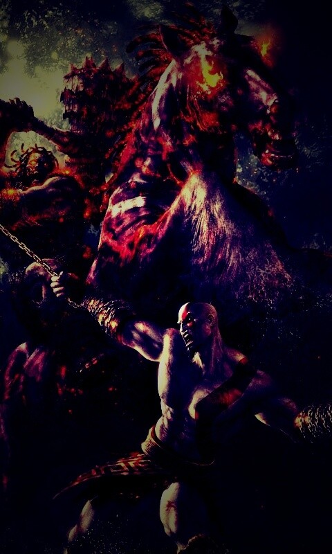 Кратос против огненного всадника обои