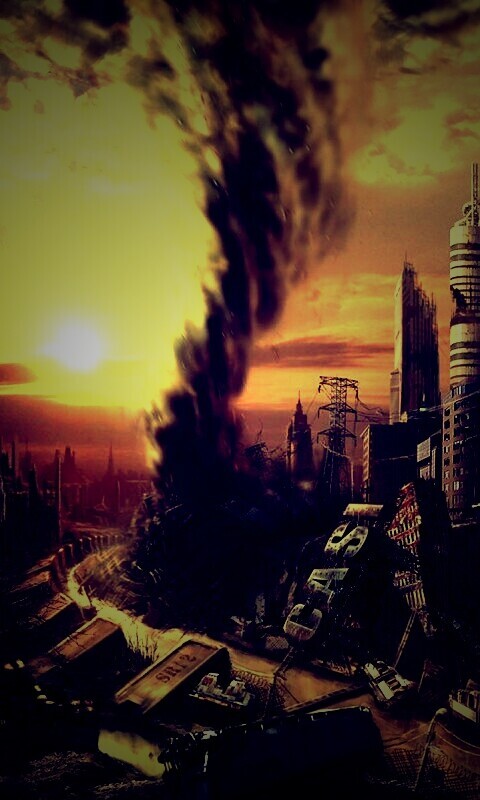 Торнадо в разрушенном городе обои