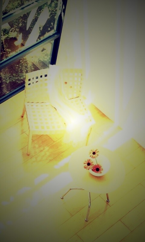 Стул, столик и цветы в комнате обои