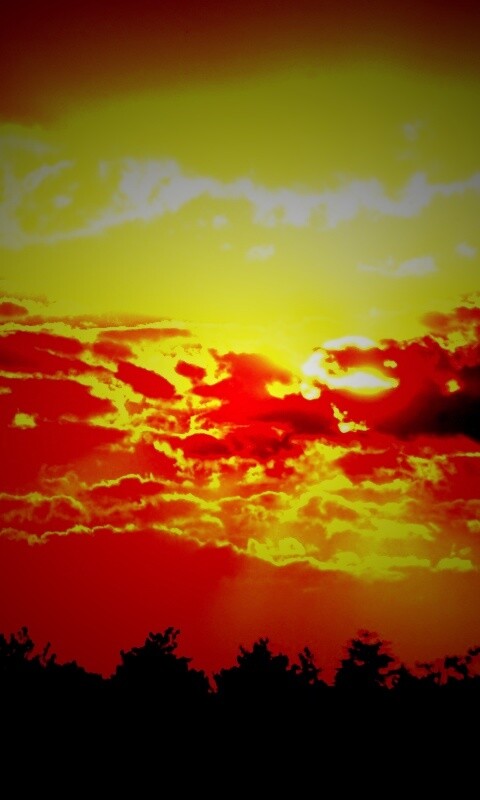 Ярко-оранжевое закатное небо обои