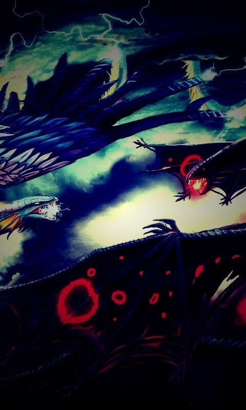 Живописная битва молнии и огня обои