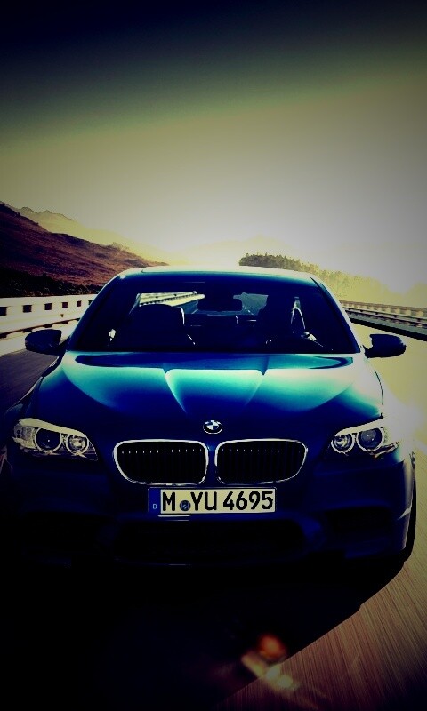 Синий БМВ на дороге обои