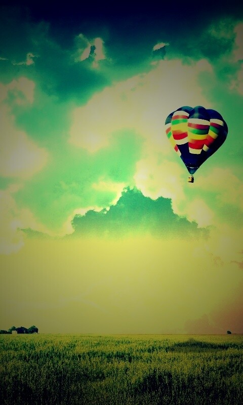 Воздушный шар над зеленым лугом обои