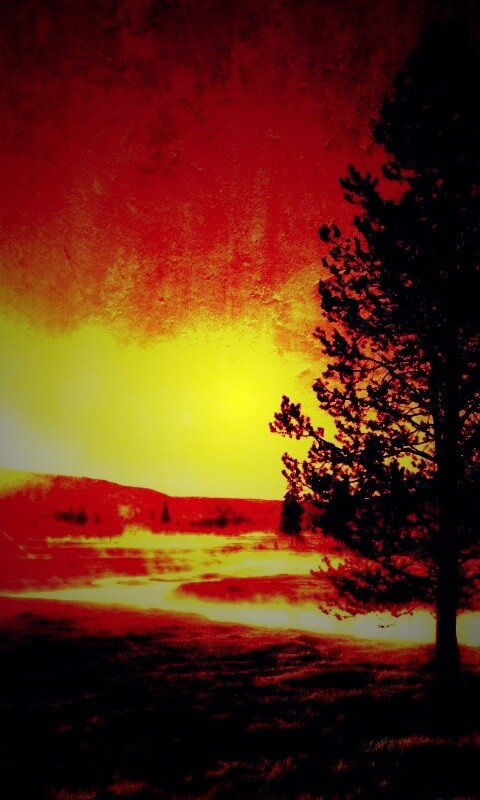 Закат за речкой обои