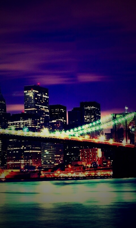 Бруклинский мост на фоне ночного Нью-Йорка обои
