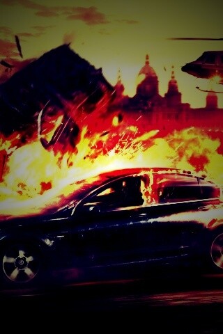 Погоня за горящей машиной обои