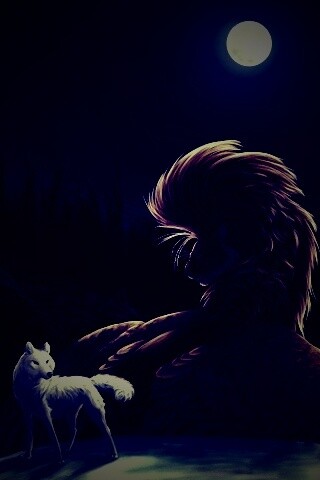 Волк и лев при луне обои