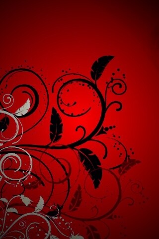 Черно-белые листики на красном фоне обои