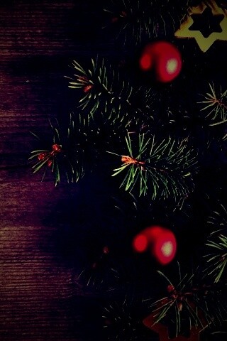 Новогодние игрушки на еловой ветке обои