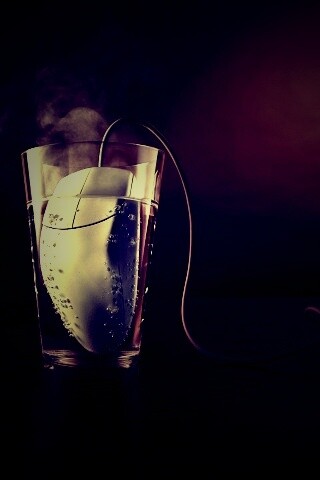 Дымящаяся мышка в стакане воды обои