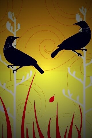 Векторные стилизованные птицы на ветках дерева обои