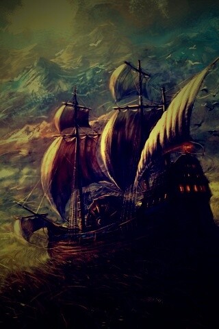 Корабль в море травы обои