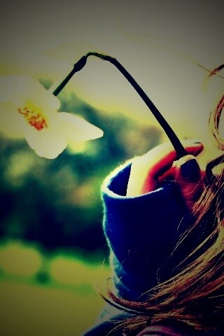 Девушка с нарциссом в руке обои