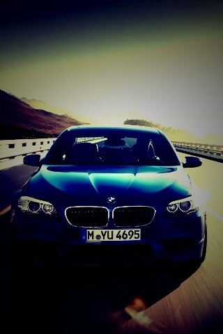 Синий БМВ на дороге обои