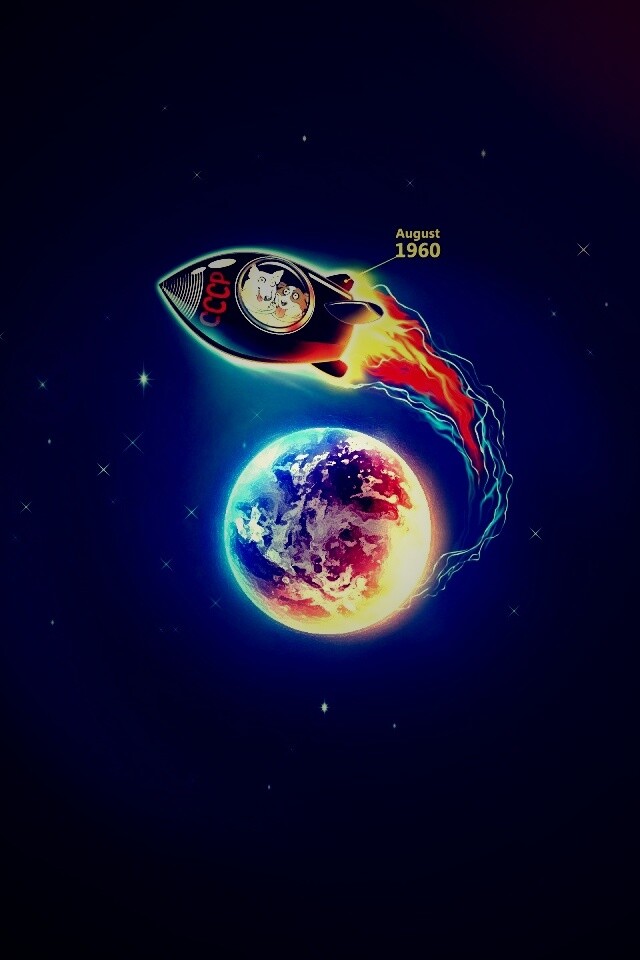 Белка и Стрелка летят в космос обои