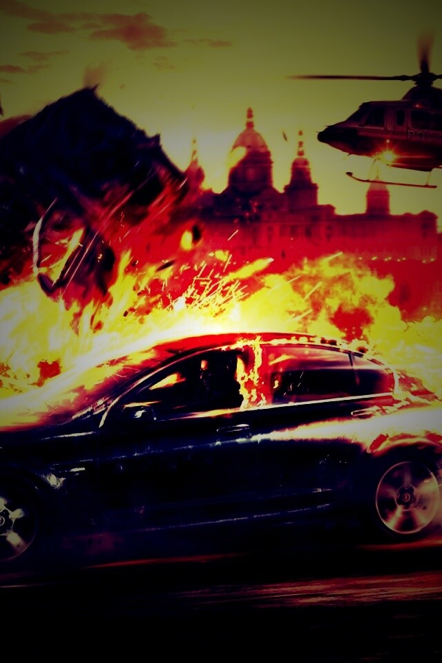 Погоня за горящей машиной обои