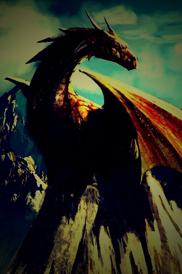 Дракон на вершине скалы обои