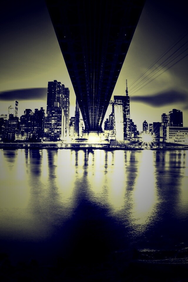 Вид на Остров Рузвельта из-под моста Квиснборо обои